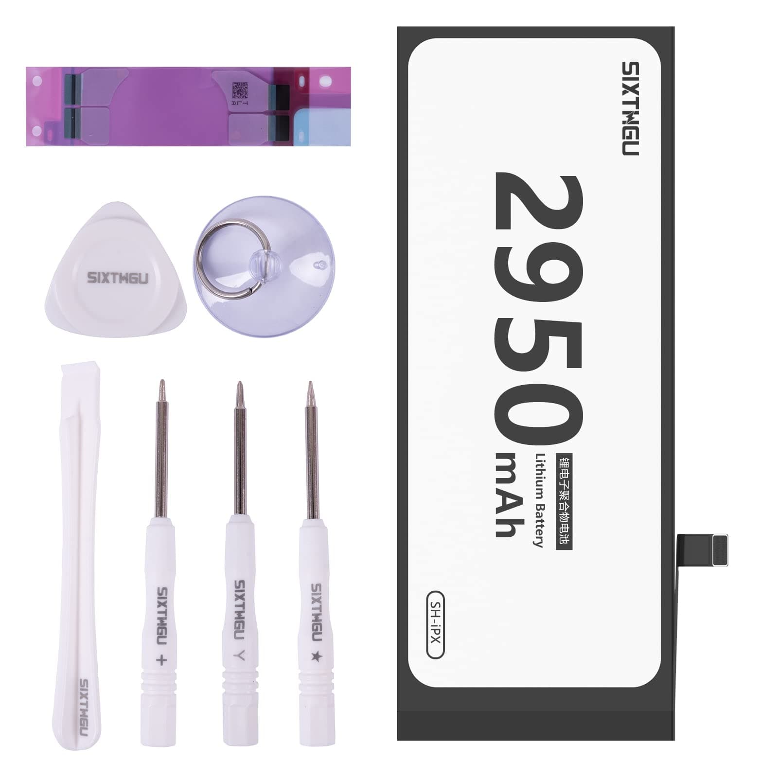 SIXTHGU Battery For iPhone X/10 2950mAh Li-ion Polymer Battery Compatible With iPhone X With Complete Repair Tool Kit + Adhesive Strips(iPhone X)