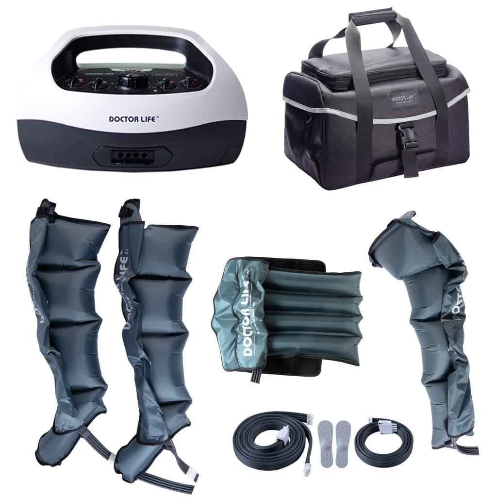 DOCTOR LIFE SP-2000 Full Body, XL Boots, Sequential Air Compression Massager. Blood & Lymphatic Circulation Therapy System : Pump, Boots. and Arm. Waist. Carry Bag.