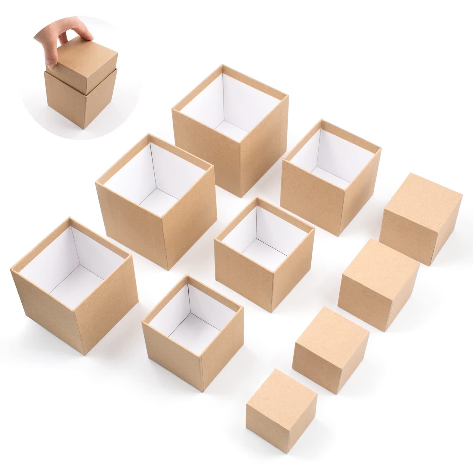 KeaJuidy Nesting Gift Boxes Set - Prank Surprise Box, Small Square Kraft Paper Box Inside Box Set for Christmas, Halloween, Birthday - 10 Cartons No Lids (1.7-3.5 Inch), Brown