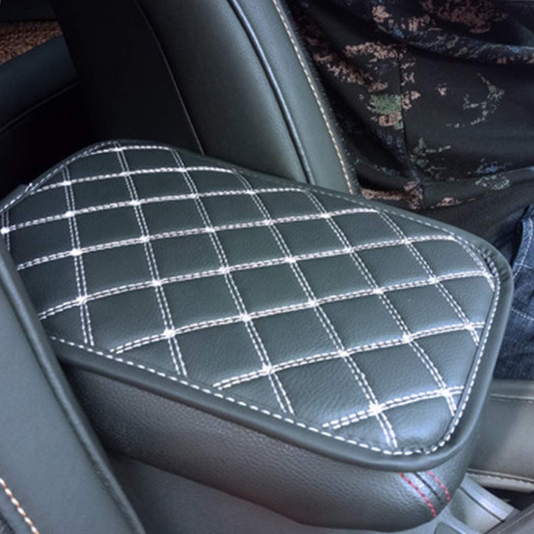 Forala Auto Center Console Pad PU Leather Car Armrest Seat Box Cover Protector Universal Fit (D-Black&Whiteline)