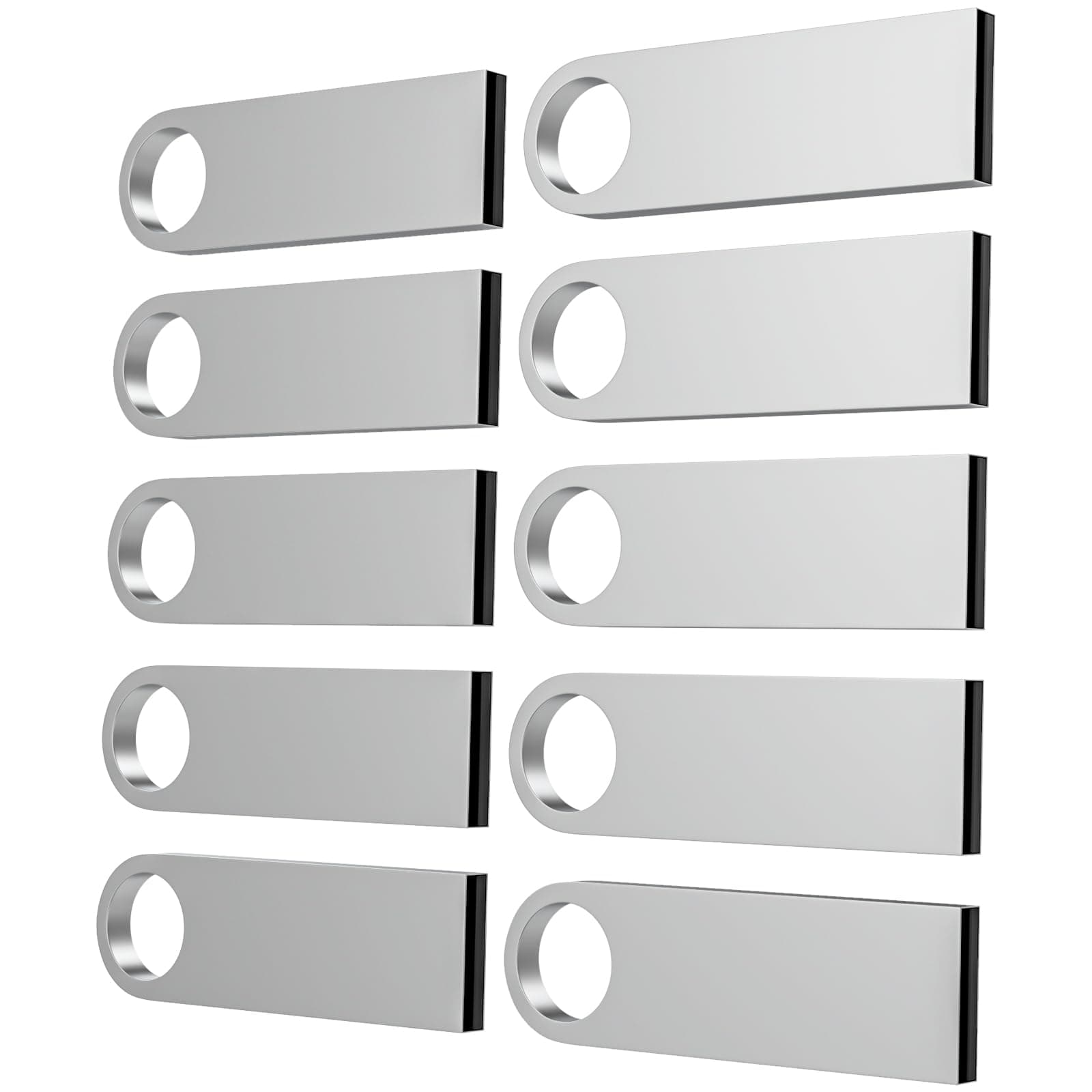 ABLAZE 16GB Flash Drive 10 Pack, Metal USB 2.0 Thumb Drives with Keychains USB Sticks Pendrives (Sliver)