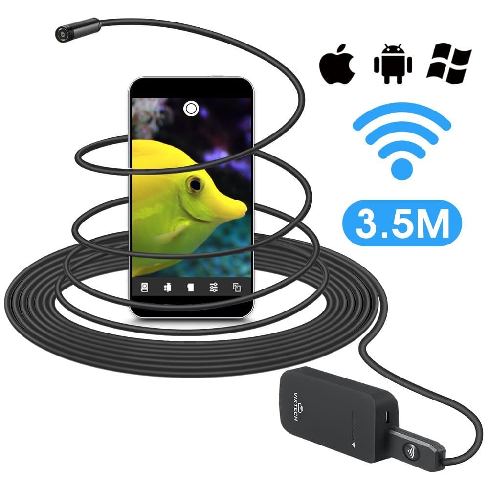 Borescope Inspection Camera 11.5 ft/ 3.5m WiFi Wireless Endoscope 2.0 Megapixels HD Flexible Snake Camera IP67 Waterproof with 6 LED Lights Works on iOS/ Android & Multiple Devices Simultaneously