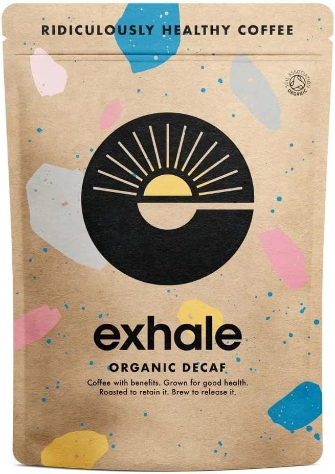 EXHALE Organic Wholebean Coffee - 450g Pack - Mycotoxin Free, Mould Free & Polyphenol Rich (Decaf Medium Roast, 450g)