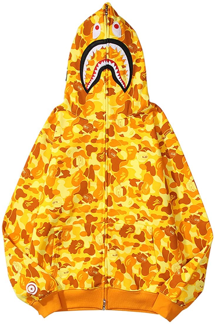 WINKEEY Men's Jacket Shark Head Cardigan Hoodie Full Zipper Camouflage Pullover Sweatshirt