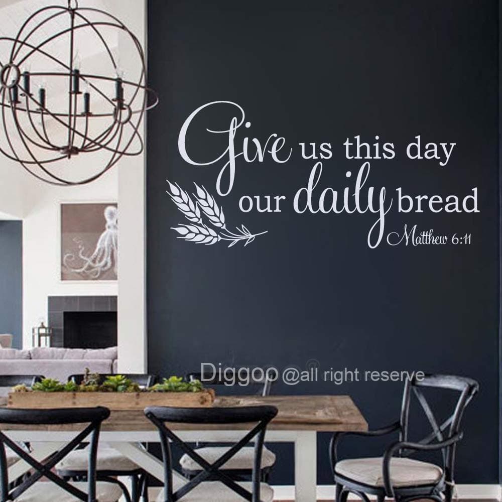 Give Us This Day Our Daily Bread Wall Decal Matthew 6 11 Kitchen Wall Decal Quote Wall Sticker for Dining Room (White,10.5" h x 22" w)