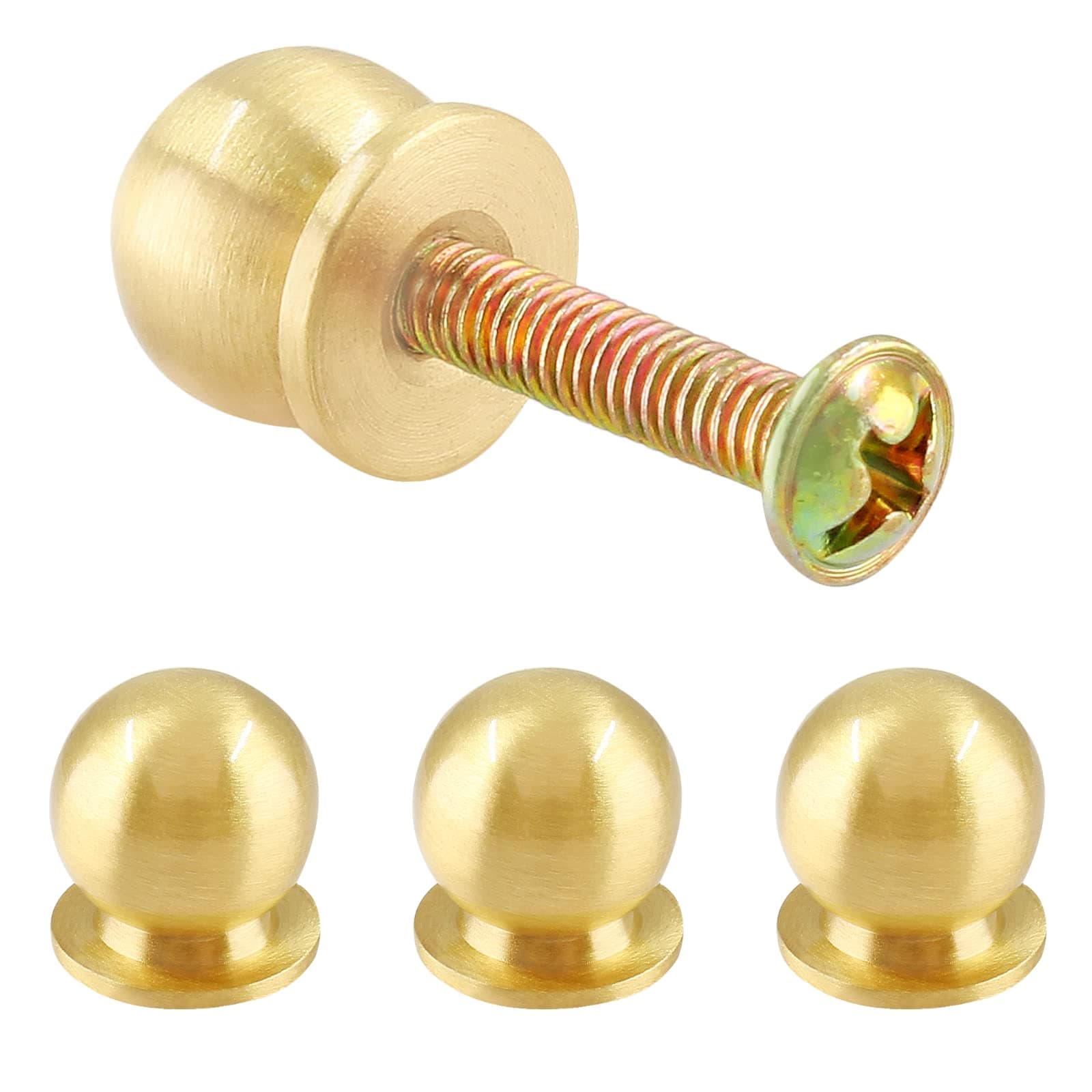 Jiozermi 4 Packs Mini Round Solid Brass Knobs, 1/2 Inch Diameter Brass Pulls, Gold Mini Drawer Pulls, Mini Knobs for Jewelry Box, Gold