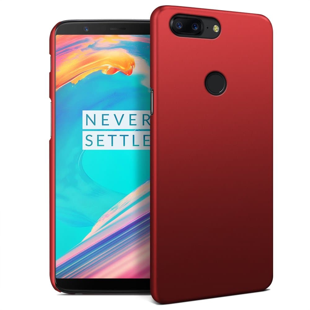RIFFUE OnePlus 5T Case, Slim Thin Fit Shell Hard Plastic Scratch Resistant Protective PC Cover Matte Texture Smooth Coating Case for OnePlus 5T - Red