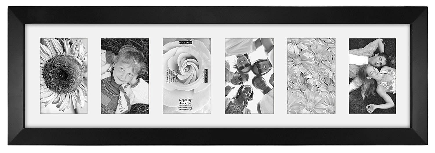 Malden International Designs Black 6 Opening 4x6 Matted Collage Photo Wall Frame