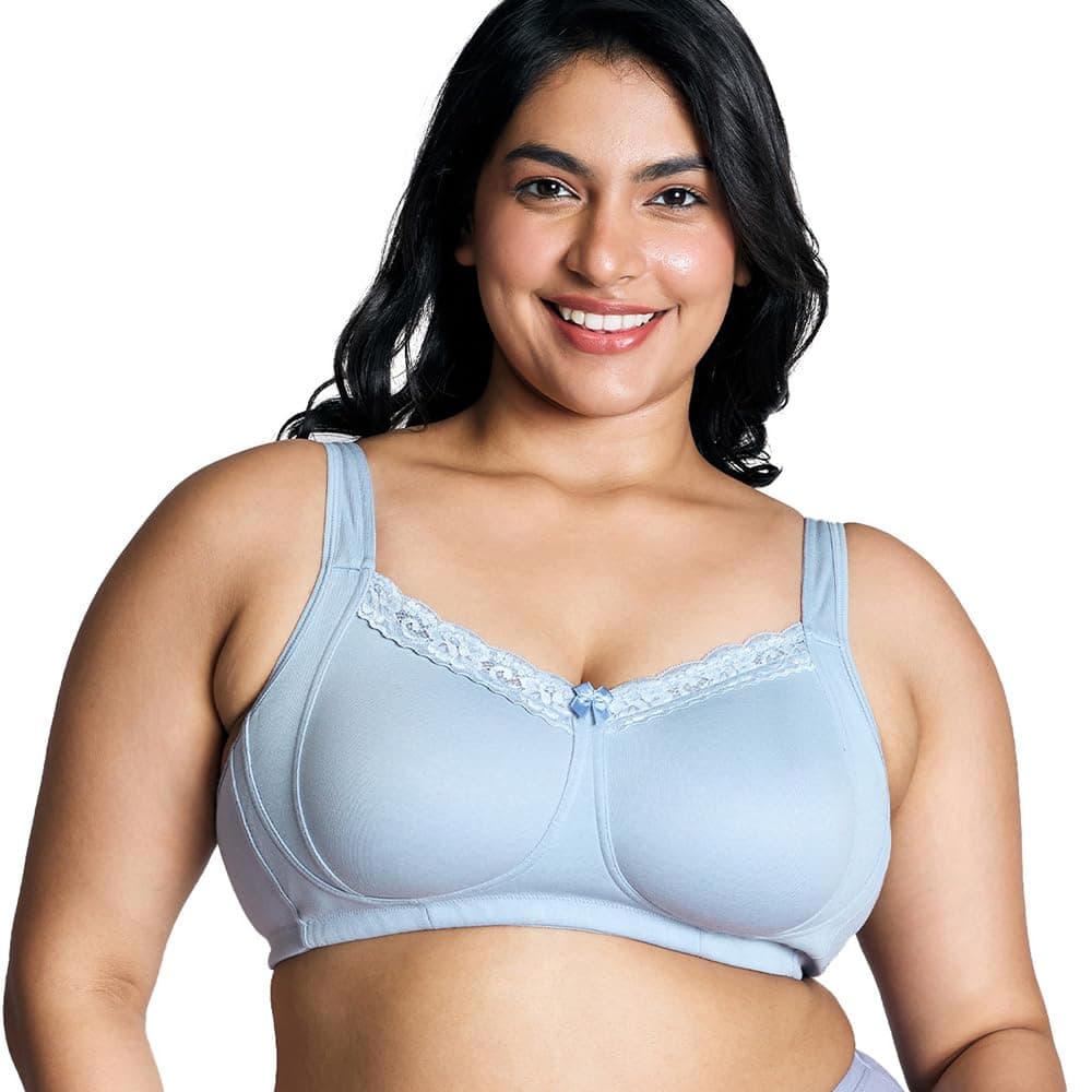 Super Support Everyday Cotton T-Shirt Push-Up Bra for Women Non Padded, Wirefree, Full Coverage (Everyday Pretty Lace Bra) Bra, NYB190, Light Blue, 40DD, 1N
