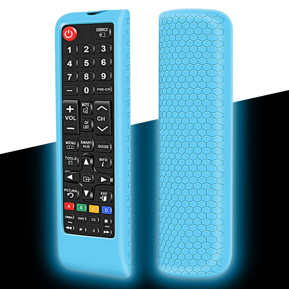 Protective Case Cover for Samsung Remote Control - Shockproof Silicone Bumper Back Cover, Holder Skin Sleeve Accessories - Fits BN59-01315A BN59-01199F AA59-00666A BN59-01301A - Glowblue