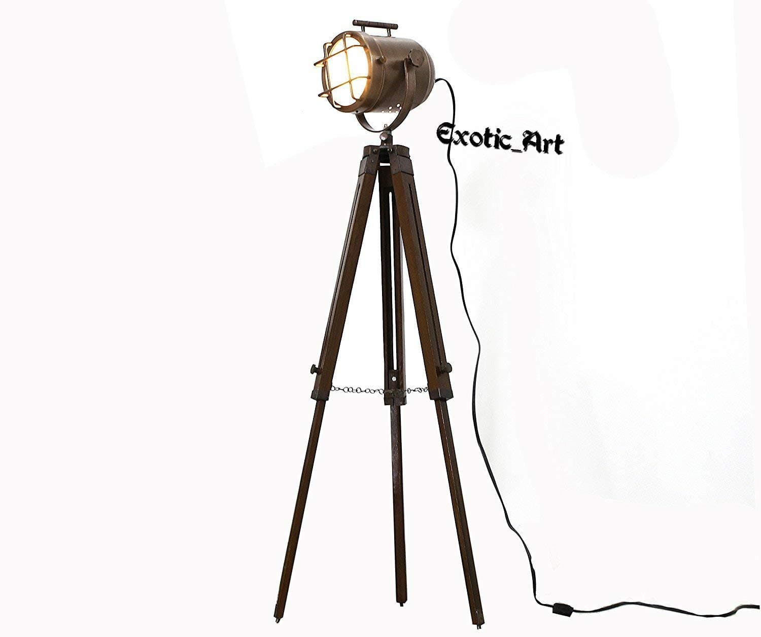 Exotic Art Wood Aluminium Tripod Floor Lamp, Brown