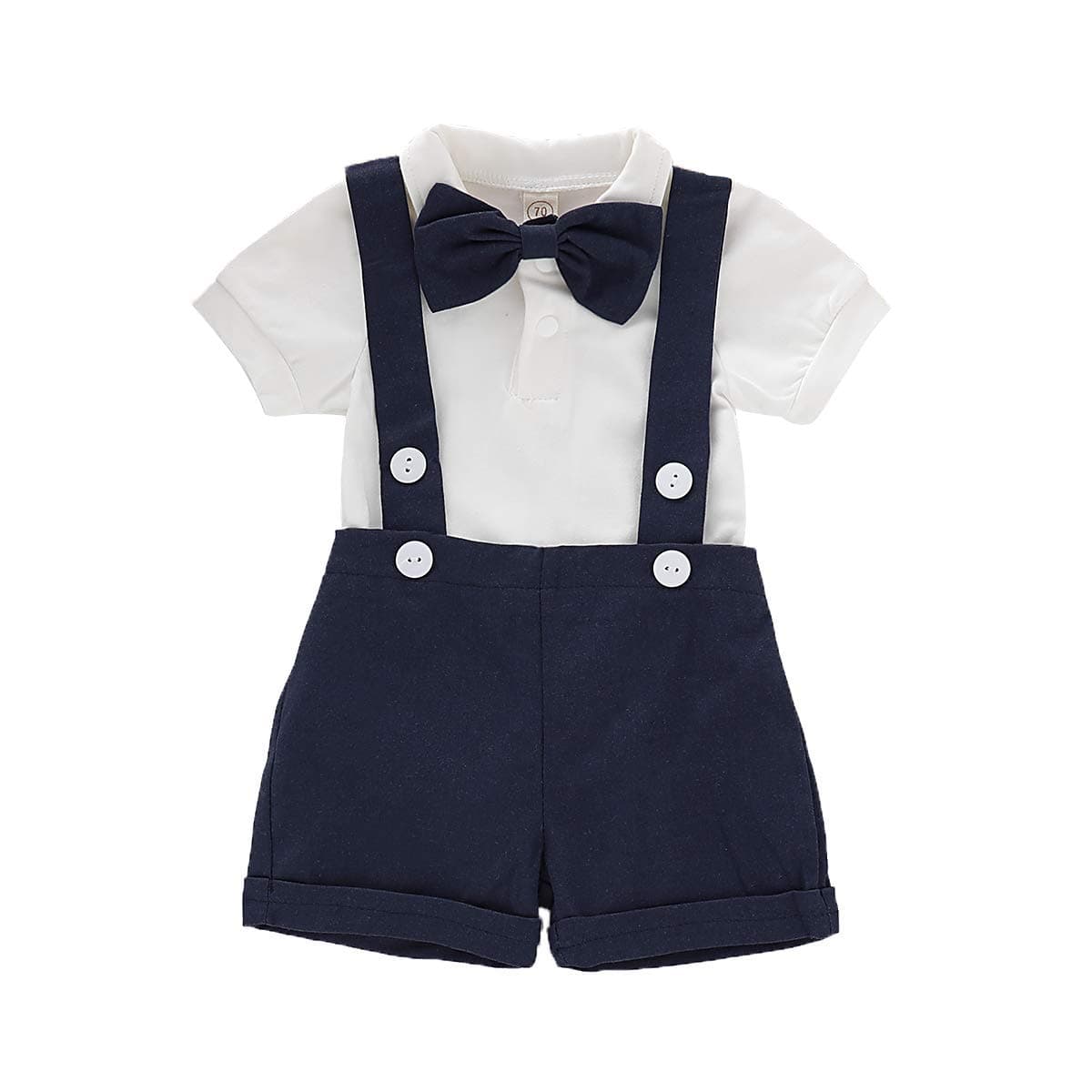 RUSHAIBARBaby Boys Formal Outfits Suit Set Romper Suspenders Shorts Pants Bowtie Wedding Tuxedo Cake Smash Clothes