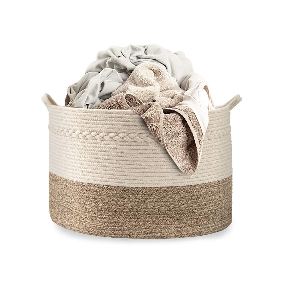 Large Rope Blanket Basket Rope Basket, Natural Cotton Woven Storage Basket, Large Basket, Blanket Basket Living Room, Toy Basket, Round Basket 55x35 cm,Yellow