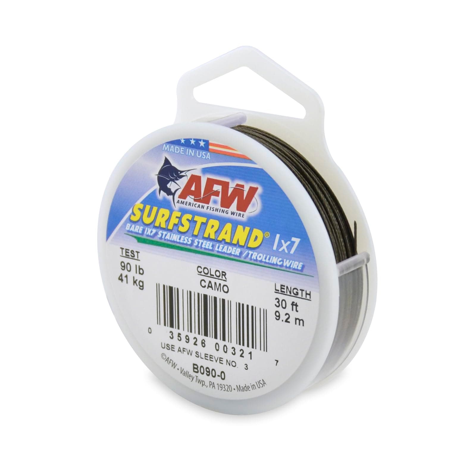 American Fishing Wire Surfstrand Bare 1x7 Stainless Steel Leader Wire - Fishing Leader Line for Saltwater, 20lb Test - 325lb Test in Bright, Camo in 30ft, 300ft, 600ft and 1,000ft Lengths