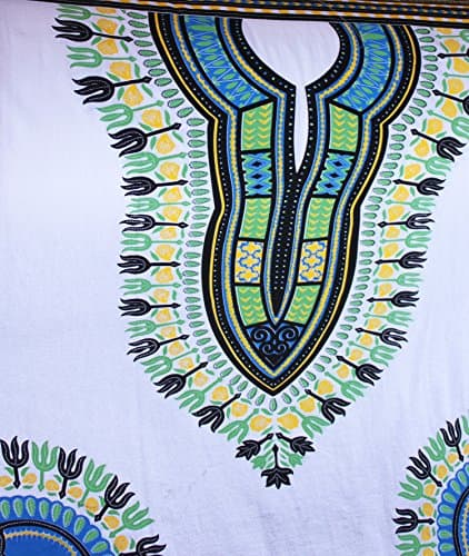 Full Funk Warm Muang Cotton Fabric with Afrikan Dashiki Pattern 70x40 inch, White