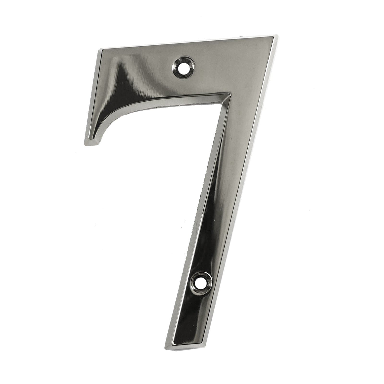 Beautiful 3 Inch Bevelled Edge Polished Chrome Door Number 7 - Screw Fix Silver Front House Number 7