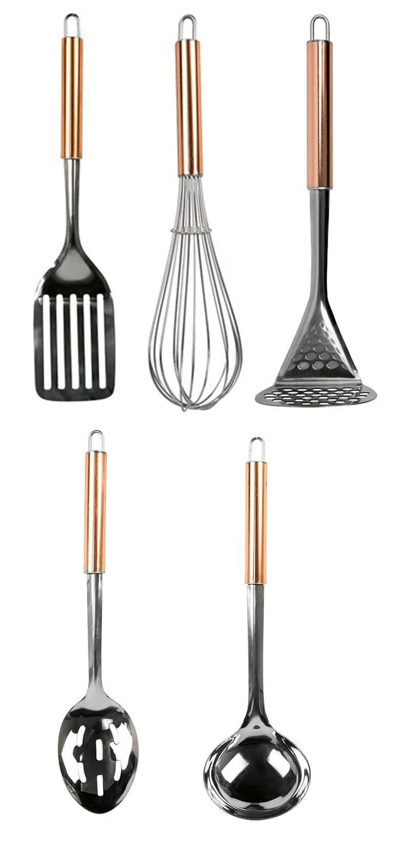 Product Nation Stainless Steel Kitchen Utensil 5 Piece Set - Copper Handles (5 Piece Set)