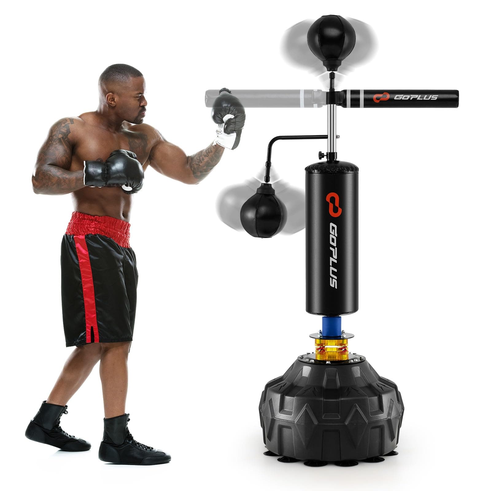 Boxing Speed Trainer, Freestanding Punching Bag 360° Spinning Bar with 2 Reflex Speed Balls, Shock Absorbers, Fillable Base, Height Adjustable Boxing Training Equipment for Teens Adults