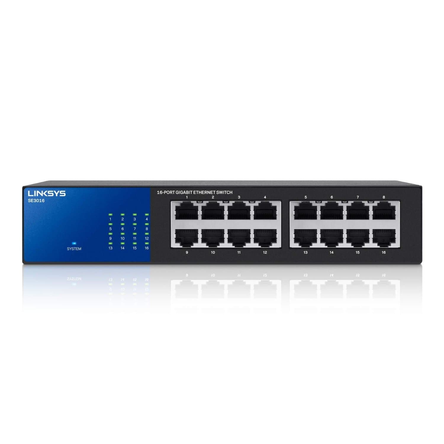 Linksys SE3016: 16-Port Gigabit Ethernet Unmanaged Switch, Computer Network, Auto-Sensing Ports Maximize Data Flow for 10 to 100 to 1,000 Mbps (Black)