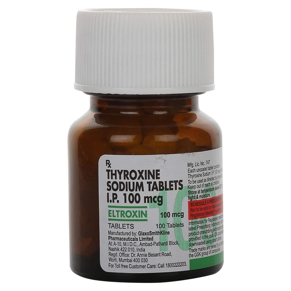 Eltroxin 100 mcg - Bottle of 100 Tablets