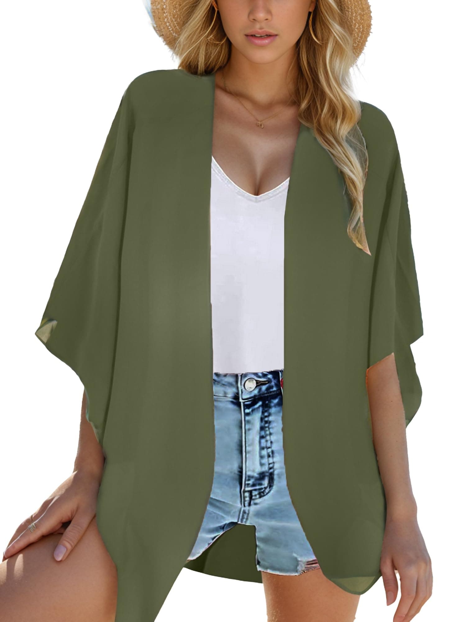 Moss Rose Women's Beach Kimono Coverup Sheer Chiffon Cover Ups, Casual Loose Open Front Cardigan Tops