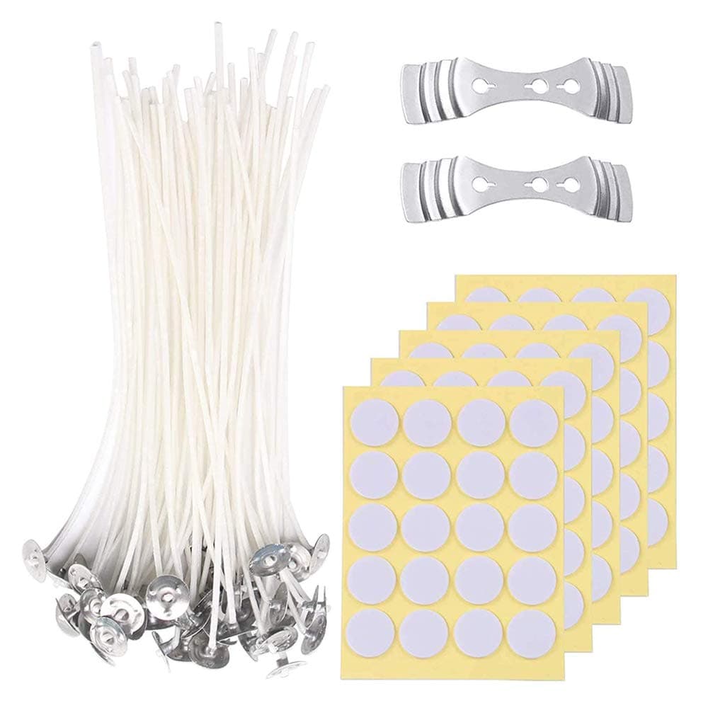 LJHSZ 202pcs Cotton Candle Wicks with Candle Wick Stickers and Centering Device for DIY Candles Craft, Candle Making Kit (6 inch)