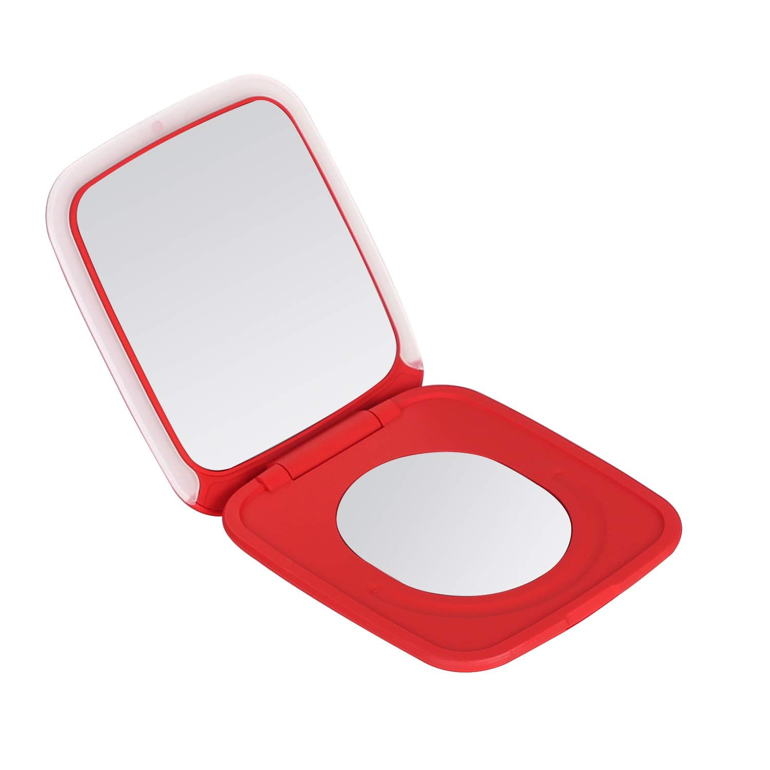 Mirrex Lighted Vanity Makeup Mirror | Portable High Definition Clarity personal smart Makeup Travel Mirror with 1 x 5 Magnifying Mirror and electrodeless light mode – Cute & Elegant Accessory(Red)