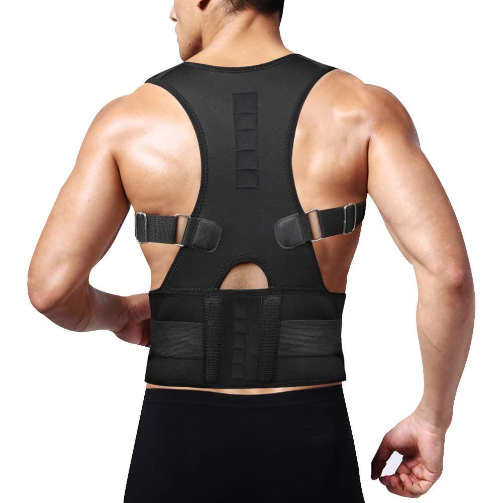 Posture Corrector Back Brace, Clavicle Shoulder Support Brace for Upper Back Pain Relief, Adjustable Lumbar Support Belt for Lower Back Pain, Improves Humpback Posture Men & Women (Black, Large)