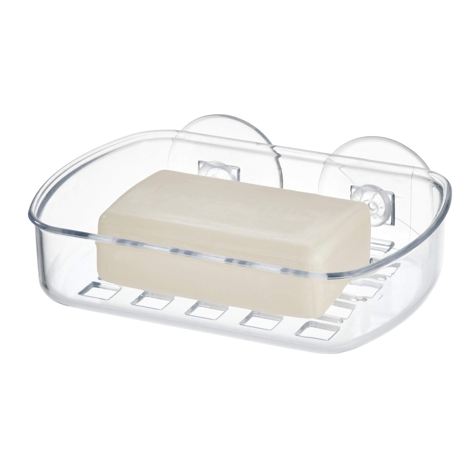 iDesign Basic Suctions Soap Dish Holder for Shower, Made of Durable Plastic with two Strong Suction Cups, Clear
