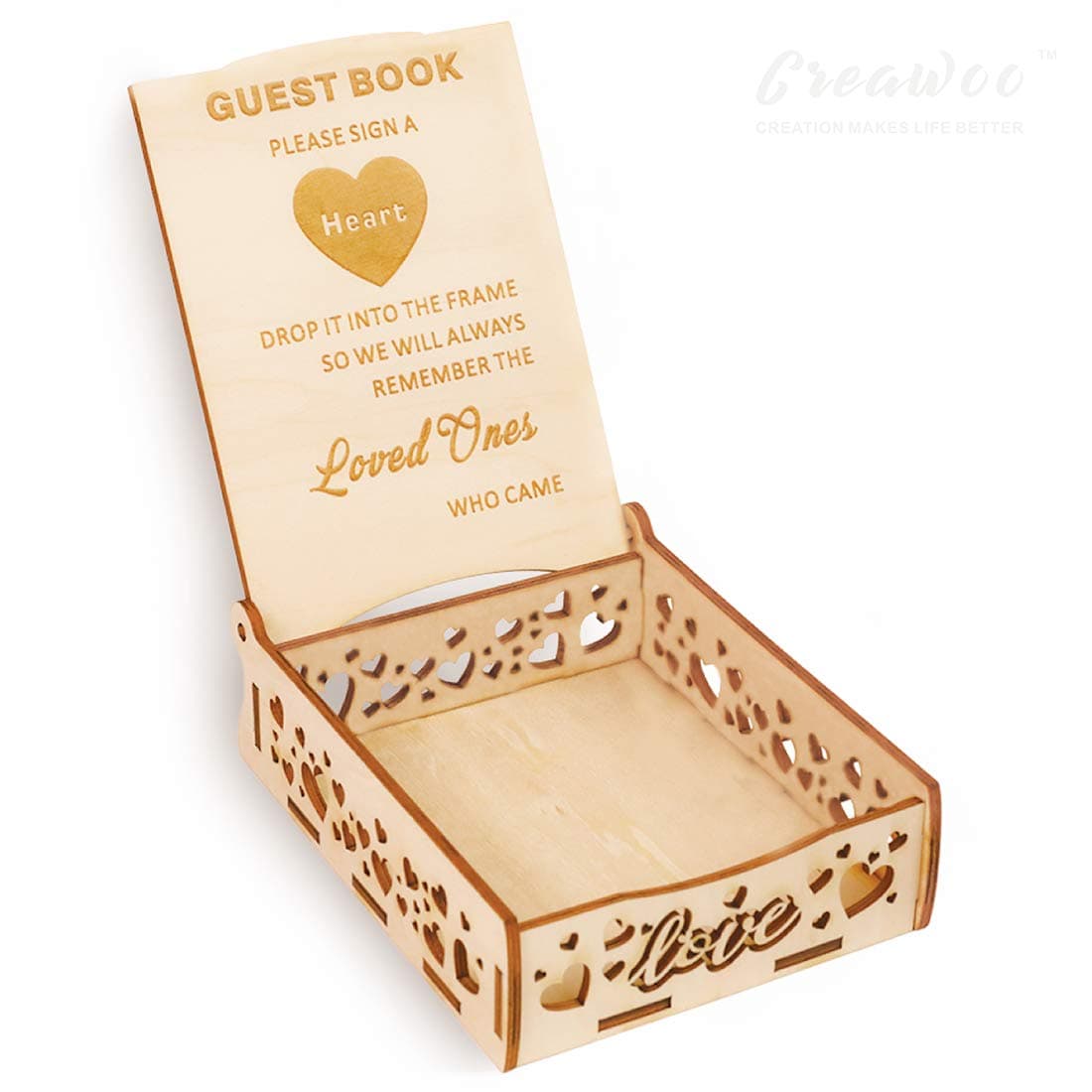 Creawoo Heart Holder Box Wooden Wedding Sign a Heart Drop Box for Guest Book- Message Box Wedding Gift for Friends