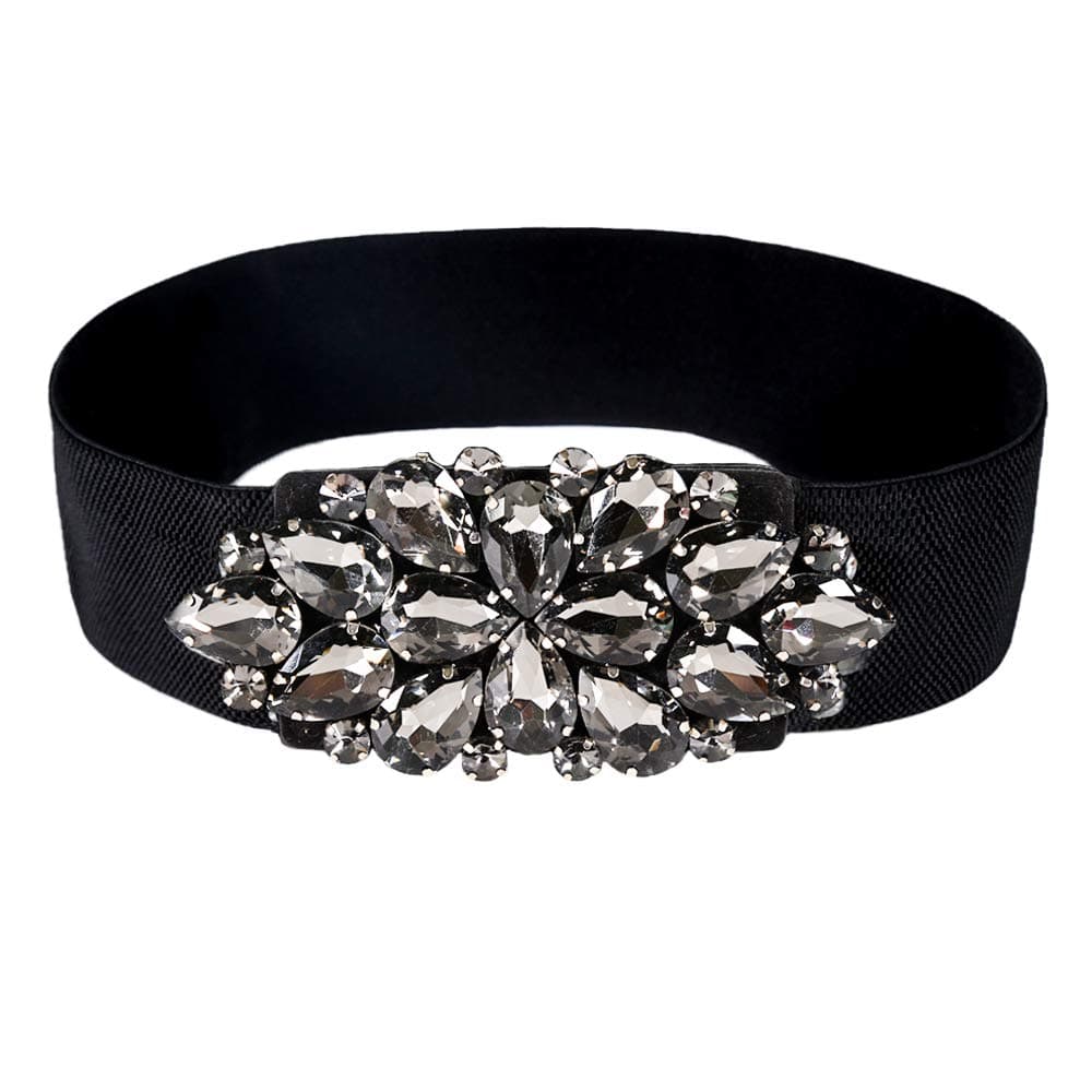 Dorchid Women Big Rhinestone Belts Sparkly Crystal Belts Wide Stretchy Elastic Belt for Ladies Dresses
