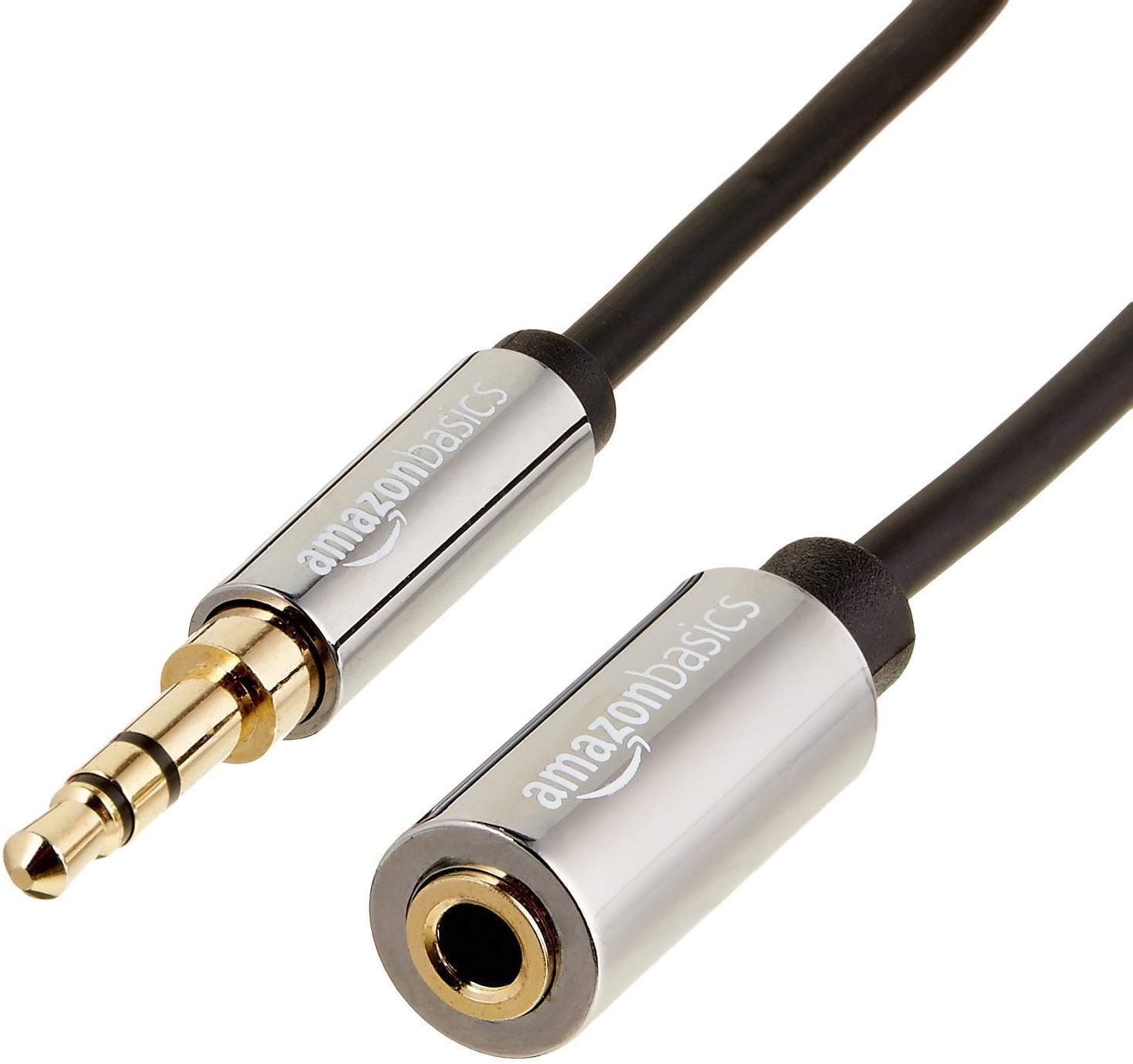 Amazon Basics 3.5mm Male to Female Stereo Audio Extension Cable for Headphones with Gold Plated Connectors, Aux Cord Extender, 25 Foot, Black