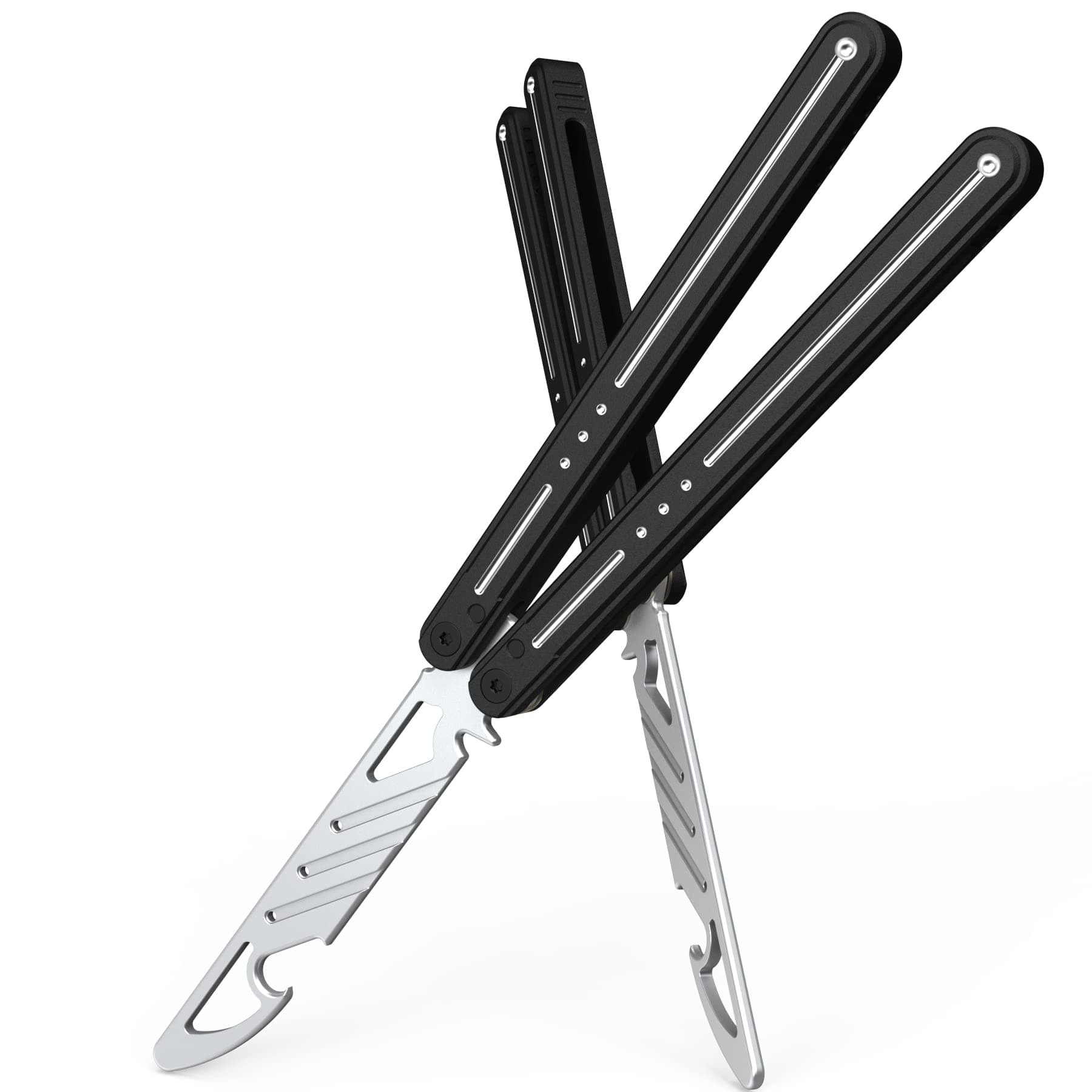 Nabalis Morse Bushing Systerm Butterfly Knife Balisong Trainer, 6061 Aluminum Integral Channel Handle Zen Pins with non-slip lines, Unsharpened, for Practicing Flipping, Blunt Practice, No Edge Tool