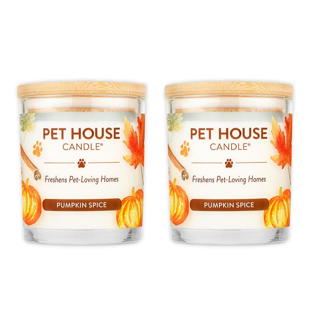 100% Natural Soy Wax Candle - Pet Odor Eliminator, Up to 60 Hours Burn Time, Non-Toxic, Eco-Friendly Reusable Glass Jar Scented Candles – Pumpkin Spice - Pack of 2