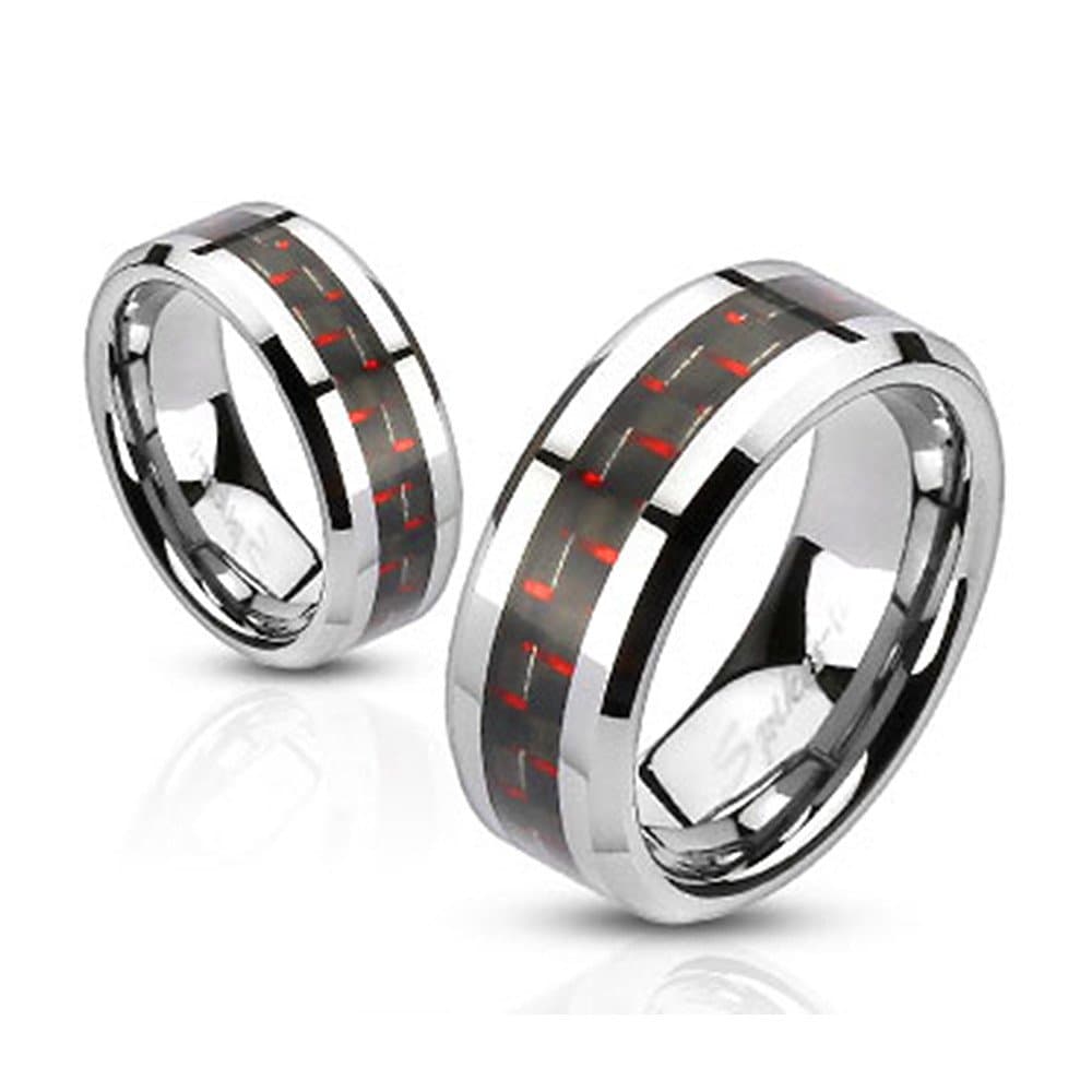 (U2U Jewelry Stainless Steel Black and Red Carbon Fiber Inlay Band Ring(7 Sizes Optional)