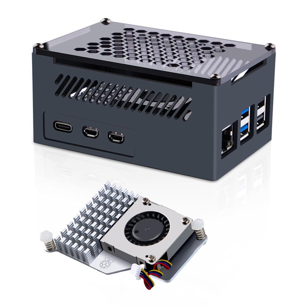 Raspberry Pi 5 Aluminum Case with Official Active Cooler, Support PCIe M.2 NVMe SSD Shield Top X1001 / X1003 / X1000 / N04 / N05