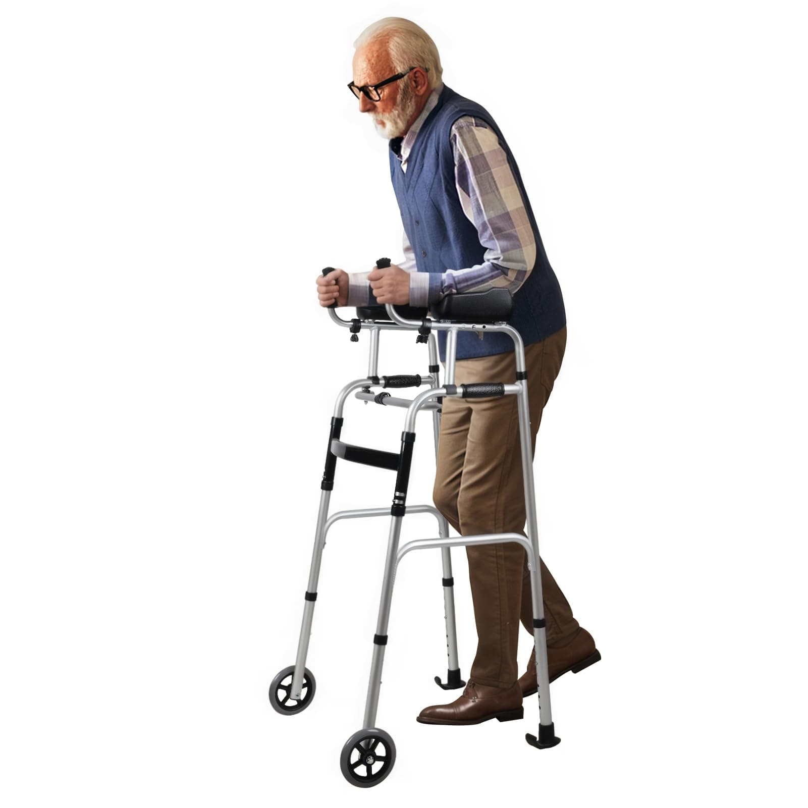 Folding Zimmer Frame, Walking Frame with Wheels, Mobility Walker with Arm Support, Elderly Aid for Daily Living, Walking Aid for the Elderly, Handicap & Disabled Black