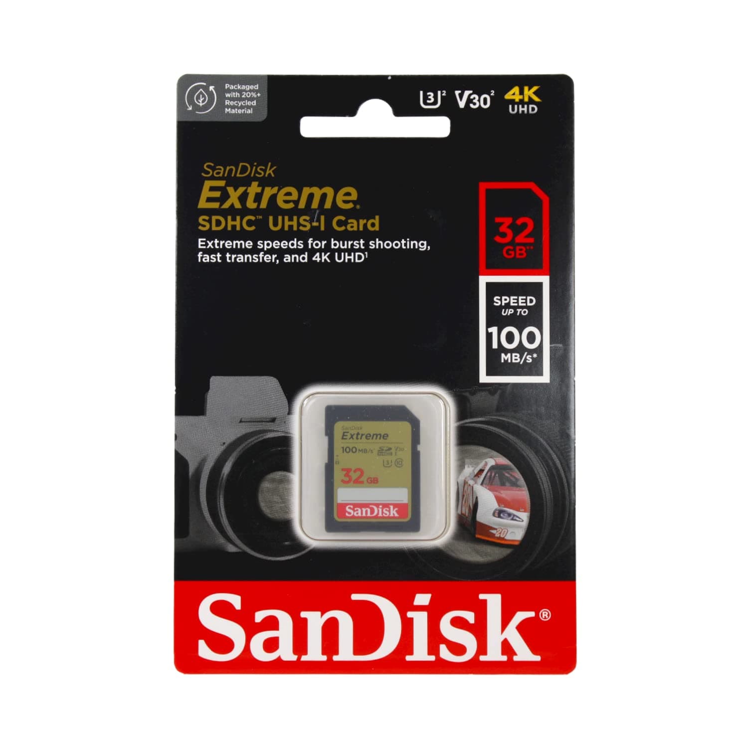 32GB Extreme SDHC UHS-I Memory Card - 90MB/s, C10, U3, V30, 4K UHD, SD Card - SDSDXVE-032G-GNCIN