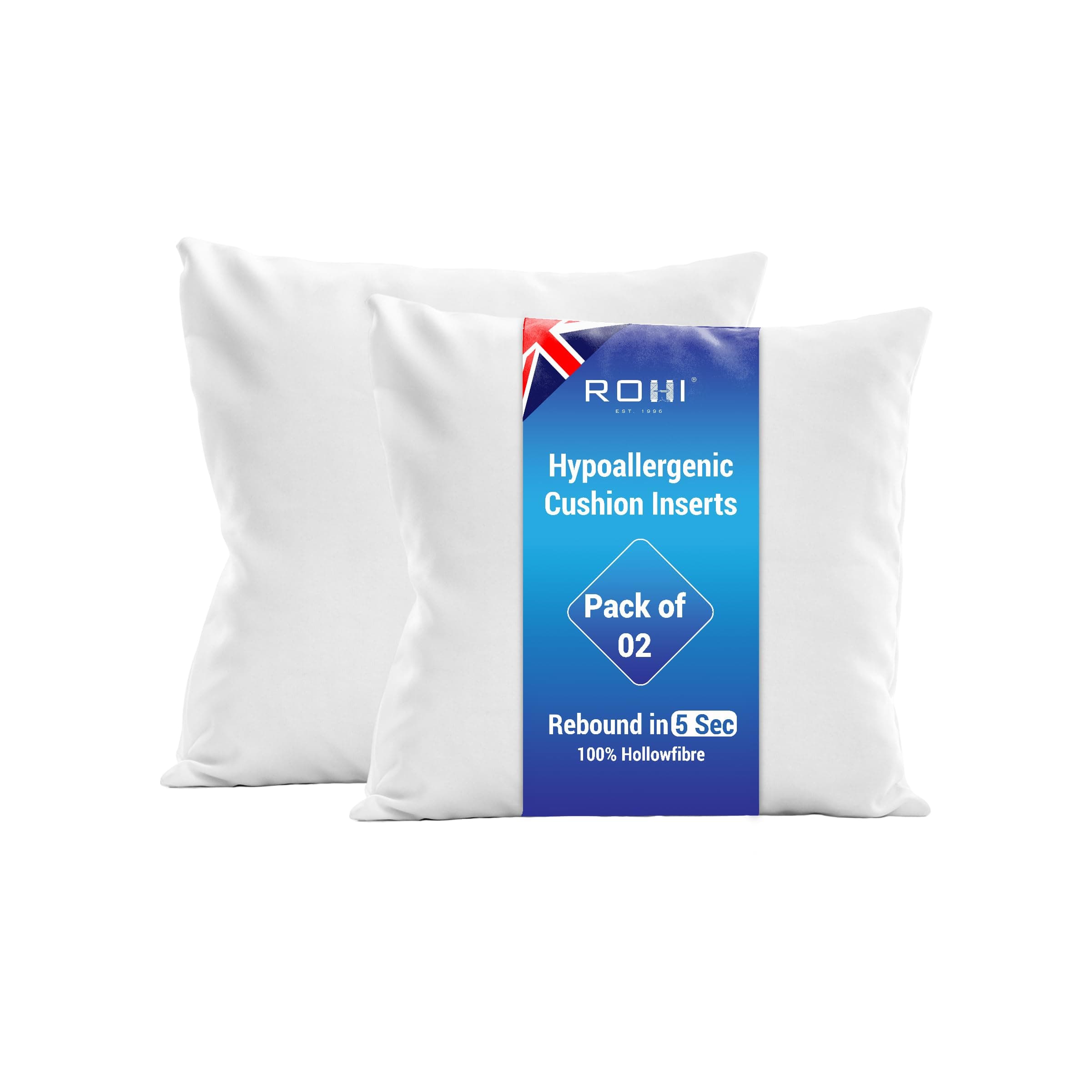 Rohi Set of 2 Hypoallergic Cushion Inner Pads (Pack of 2) 20" x 20" (50cm x 50cm) Cushion Insert Decorative Square Pillow Stuffer for Sofa Couch Cushions