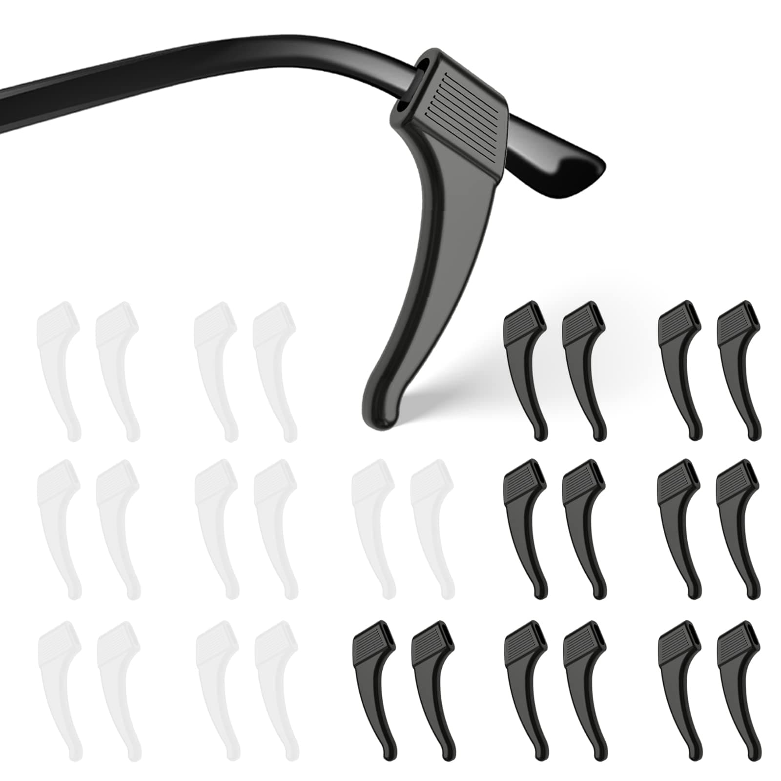 20 Pairs Anti-Slip Eyeglass Ear Grips Hook, Comfortable Silicone Elastic Eyeglasses Temple Tips Sleeve Holder-For Eyeglasses Sunglasses Spectacles Glasses Reading (10 Black&10 Clear)