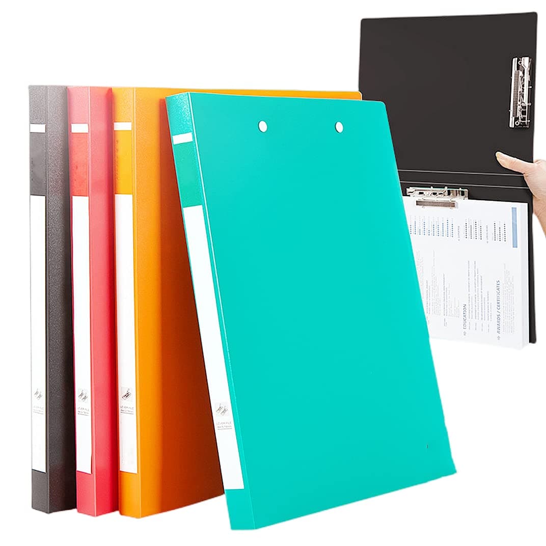 4 Pack A4 Double Strong Clips File Folder Report Cover, Punchless Binder, Clamp Binder Without Rings Office Project Folder,Documents File Folder, for Letter Size or A4 Size, 200 Sheet Capacity