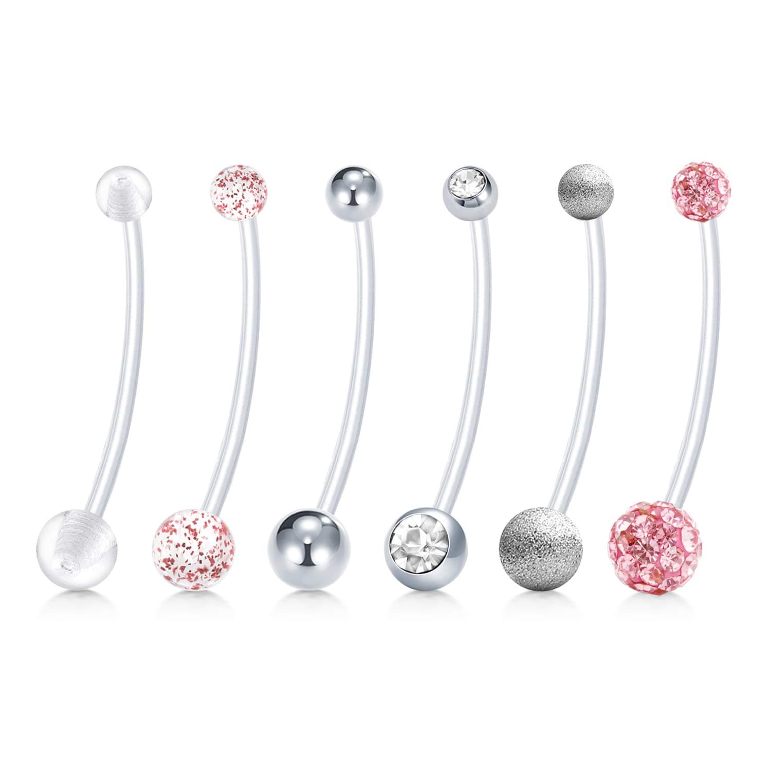 MayhoopPregnancy Belly Bar Belly Button Rings 14G Mix Style 32mm Maternity Flexible Bioplast Belly Navel Button Ring Retainer with 12-18mm Acrylic Short Belly Bar