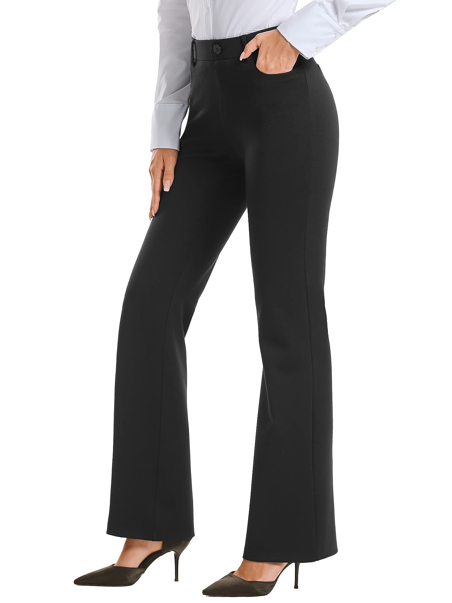 Women 28"/30"/ 32" Bootcut Dress Pants Business Casual Work Pants with Pockets Pull On Regular Slacks for Office
