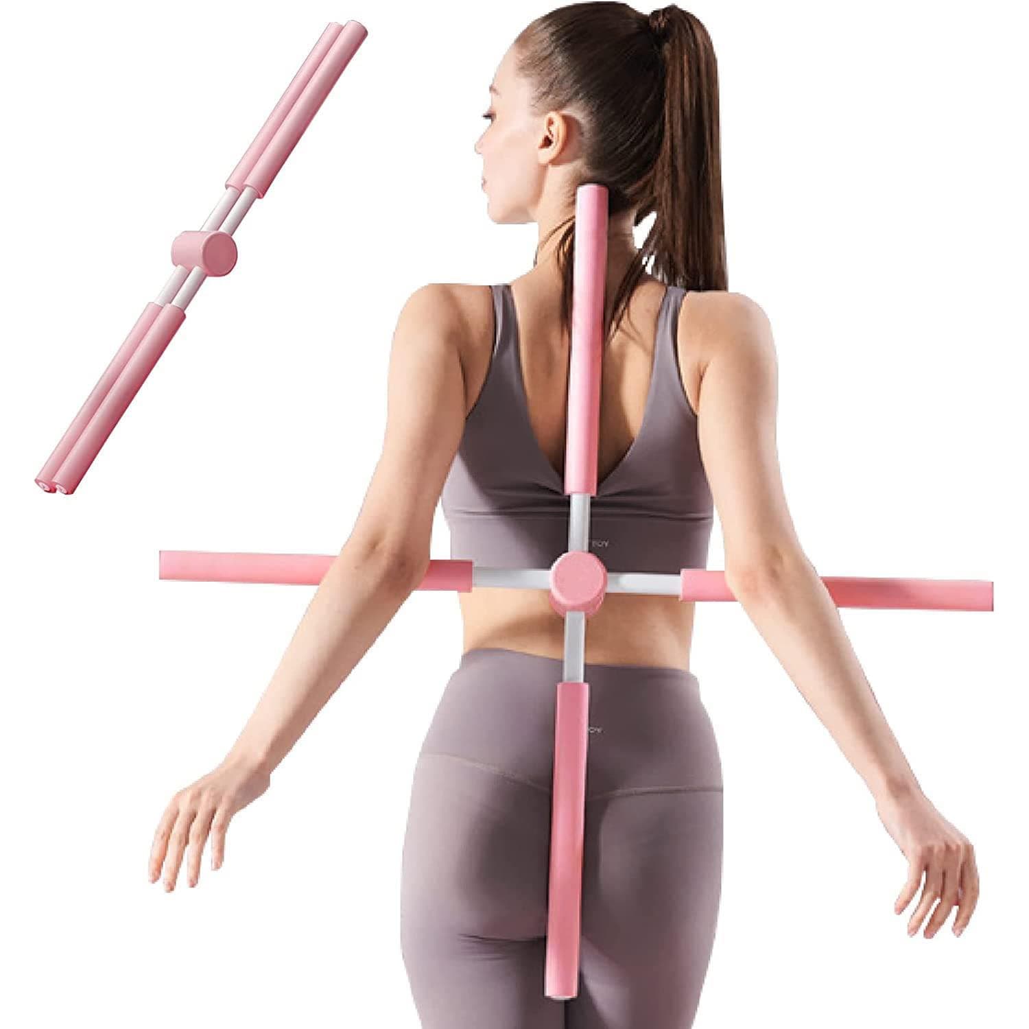 Posture Corrector for Adult Kids, Yoga Body Sticks for Posture Corrector, Humpback Correction Stick, Multipurpose Retractable Design for Back Brace Posture Corrector (Pink)