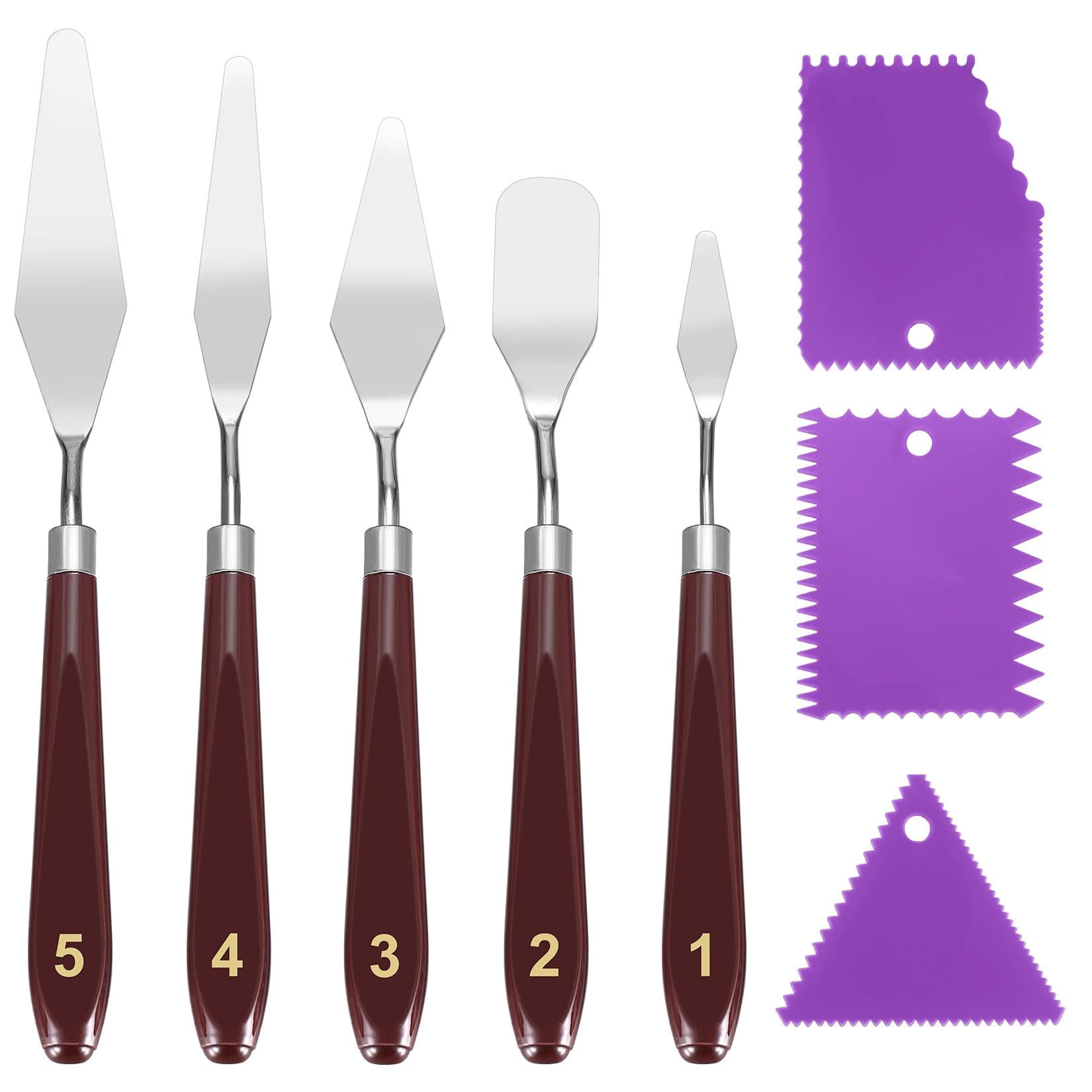 8 Palette Knife Set, Including 5 Oil Painting Palette Knives for Structural Paste + 3 Spatulas for Acrylic Painting, Scraper Knives, Painting Tools, Art Supplies, Spatula Set for Oil Painting