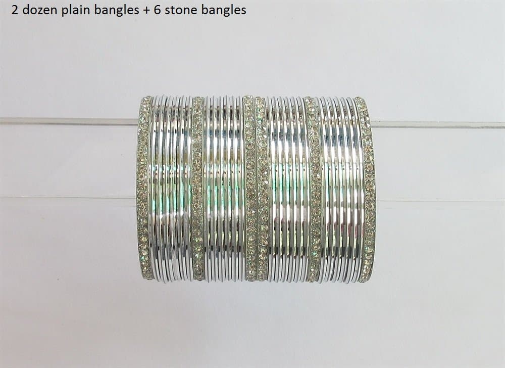 Silver Bangles Set Size- 2-4 (2.25) Inches Indian Metal Bangles/Bollywood Bangles Set/Bridal Wedding Silver Churi Bangles Bracelet Set
