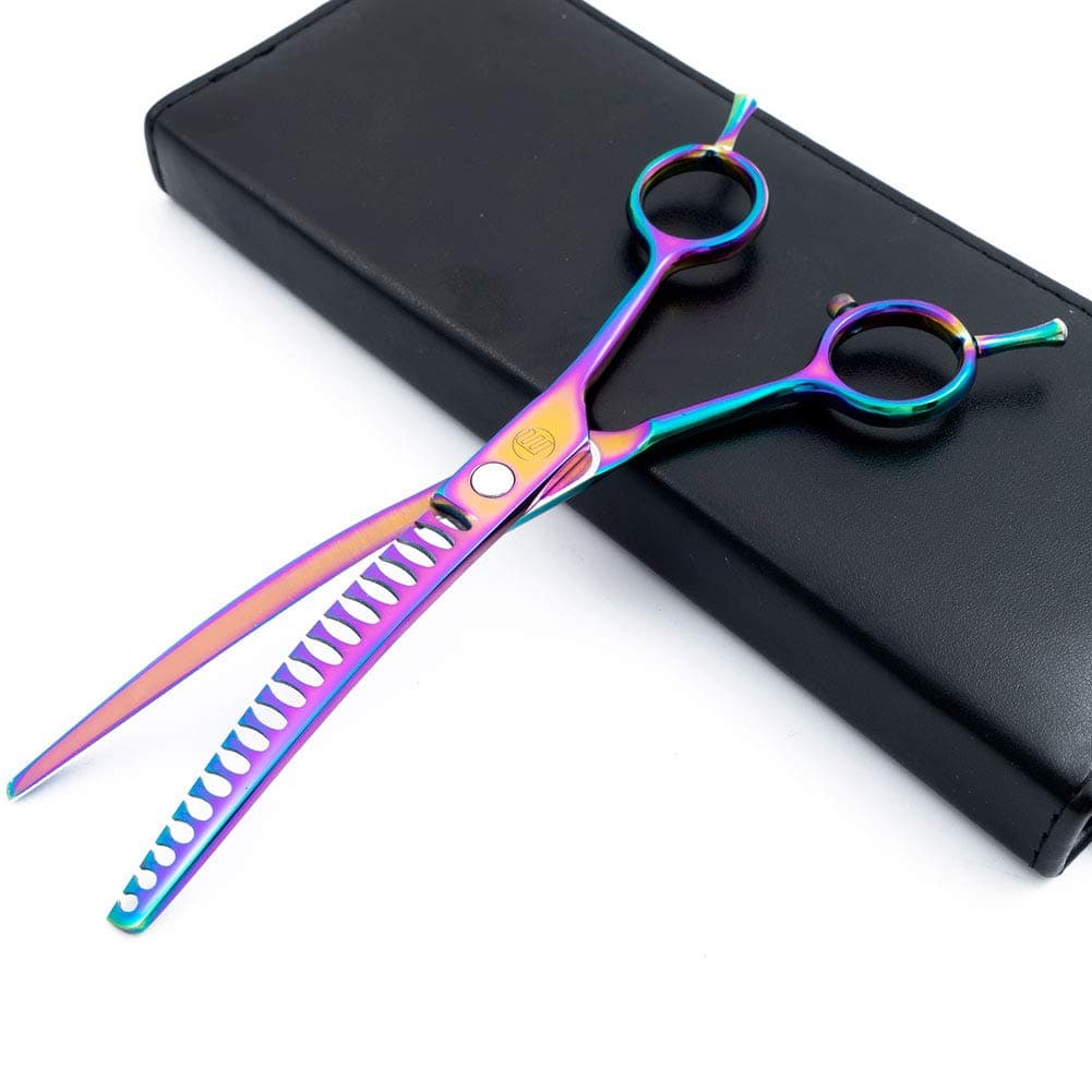 Moontay 6.5" Dog Grooming Chunker Shear, Pet Grooming Curved Chunkers Scissors for Dogs, Cats, 440C Japanese Steel Dog Grooming Shear, Multicolor