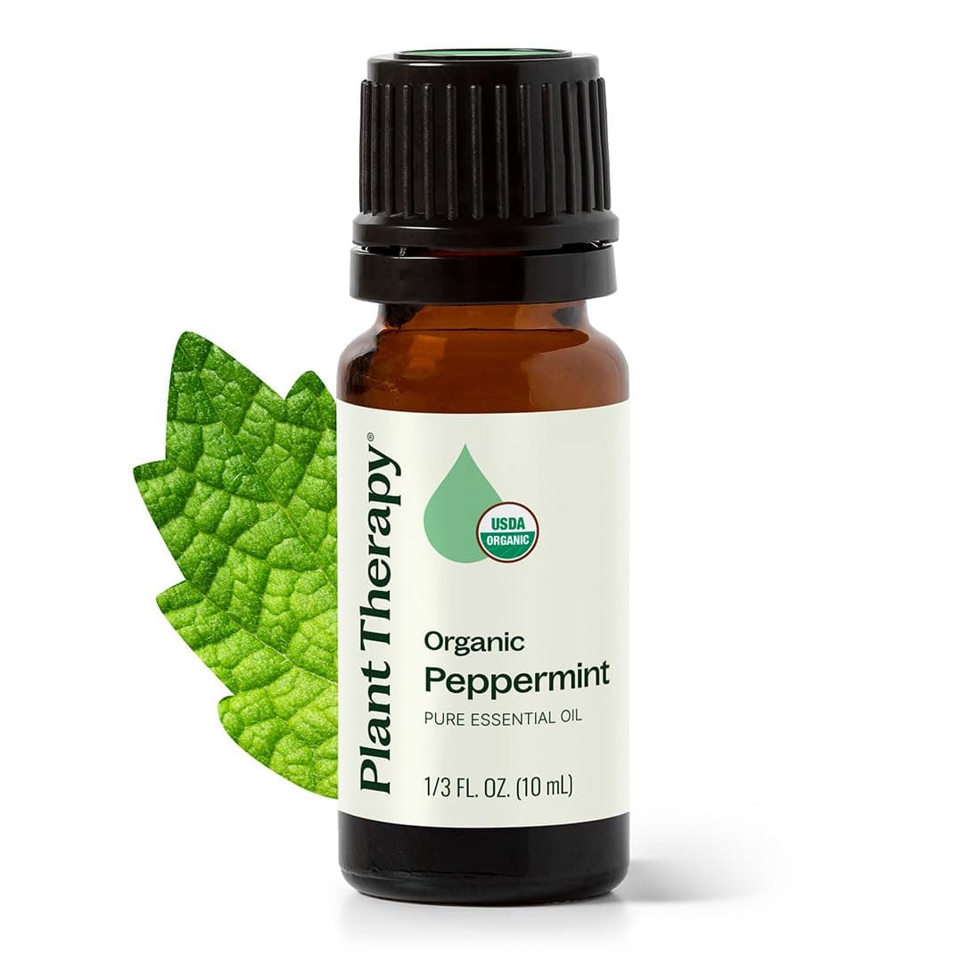 Organic Peppermint Essential Oil 10 mL (1/3 oz), 100% Pure, Undiluted, USDA Certified Organic, Undiluted, Natural Aromatherapy, for Neck Tension and Muscle Discomfort