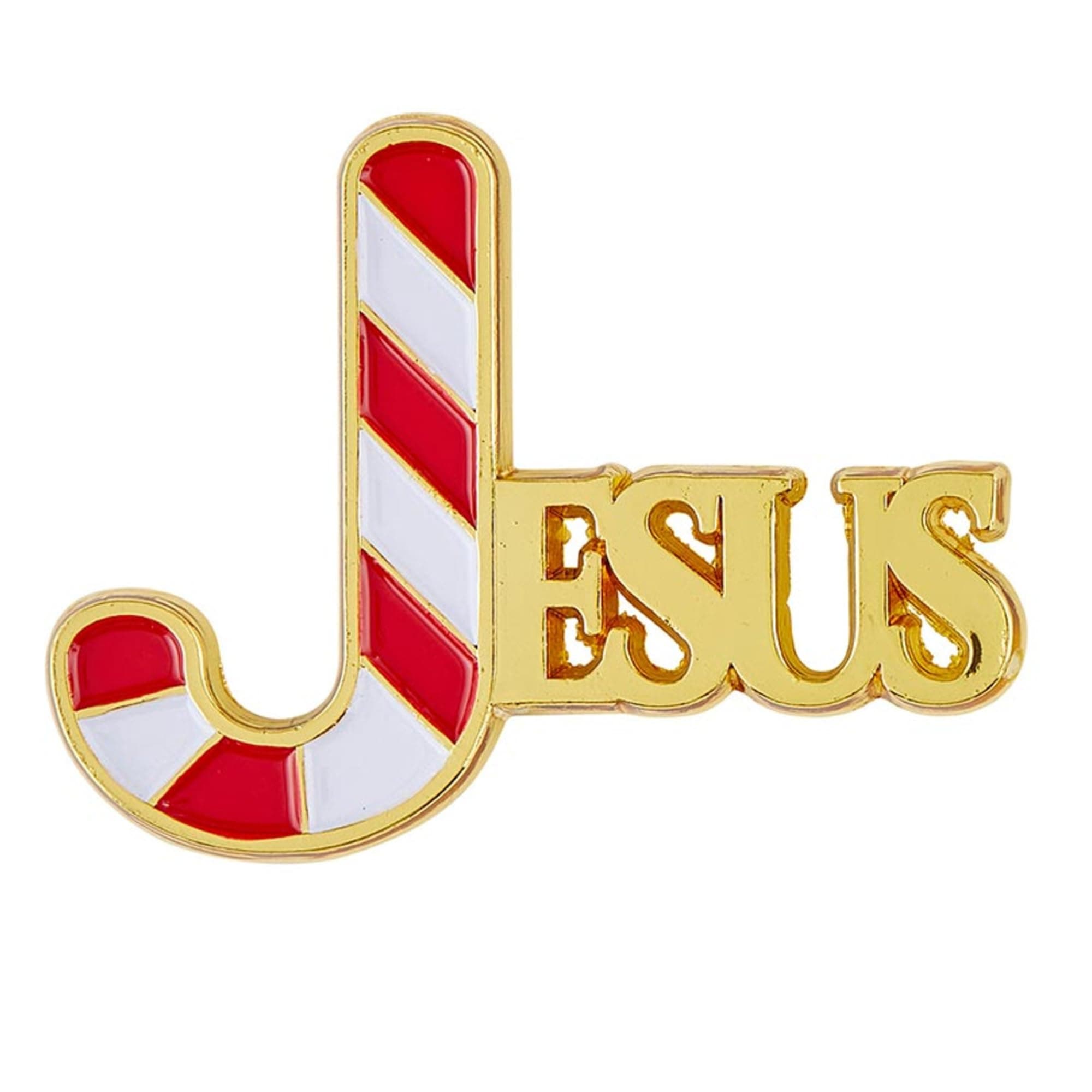 Catholic Brands Red and White Enamel Candy Cane Jesus Christmas Pin, 1 Inch