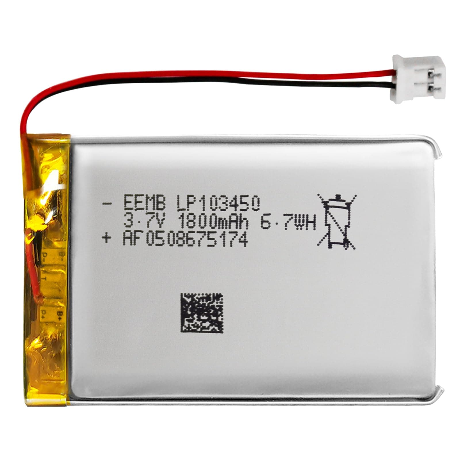 EEMB Lithium Polymer battery 3.7V 1800mAh 103450 Lipo Rechargeable Battery Pack with wire JST Connector-confirm device & connector polarity before purchase